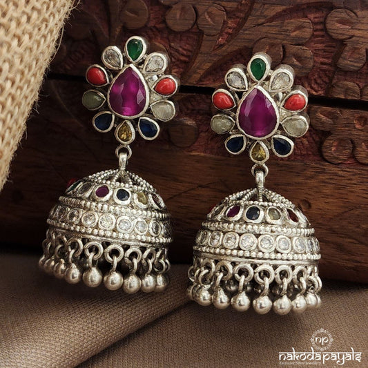 Red Drop Navaratna Jhumka (J1548)