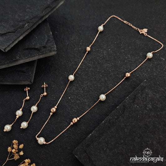 Rose Gold Ball Pearled Neckpiece Set (St3330)