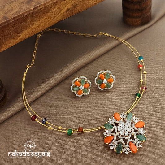 Green & Coral Hasli With Earrings (Gn9457)