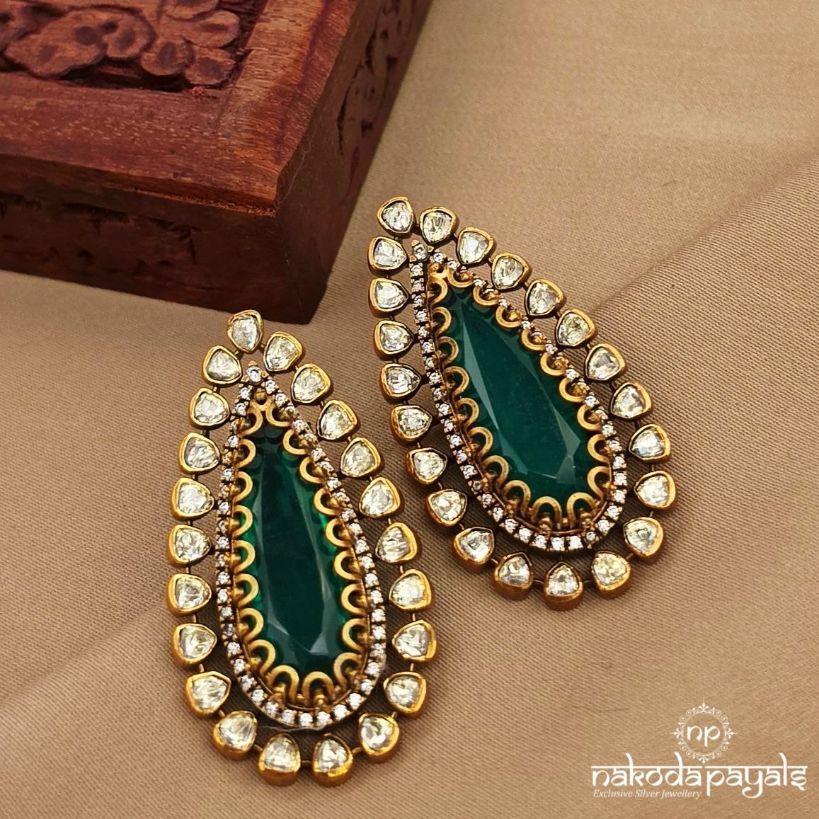 Emerald Green Drop Moissanite Earrings (Ge10511)