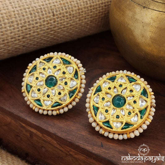Green Circular Kundan Studs (Ge9094)
