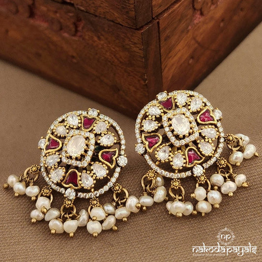 Pearled Drop Moissanite Studs (Ge10175)