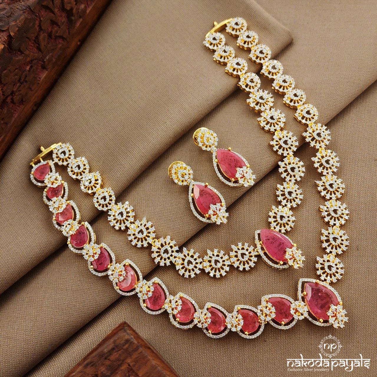 Rose Quartz Neckpiece With Earrings (Gn9889)