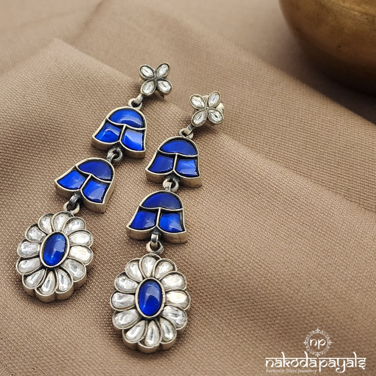 Floral Blue Kundan Earrings (C3760)