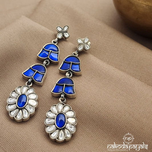 Floral Blue Kundan Earrings (C3760)