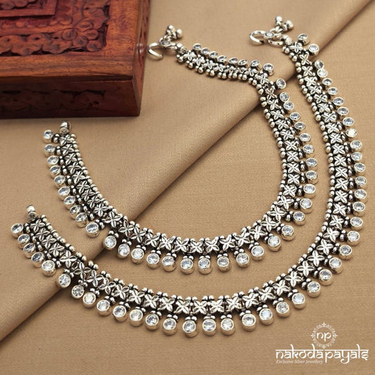 White Stone Laced Anklets (A6887)