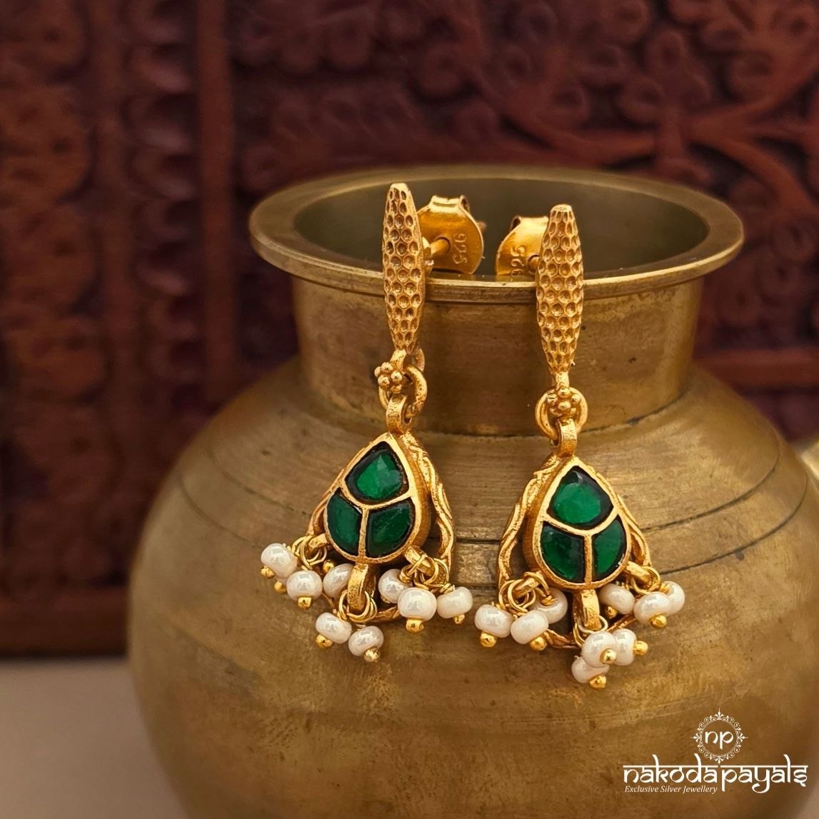 Green Drop Pearl Chandbali (Ge11285)