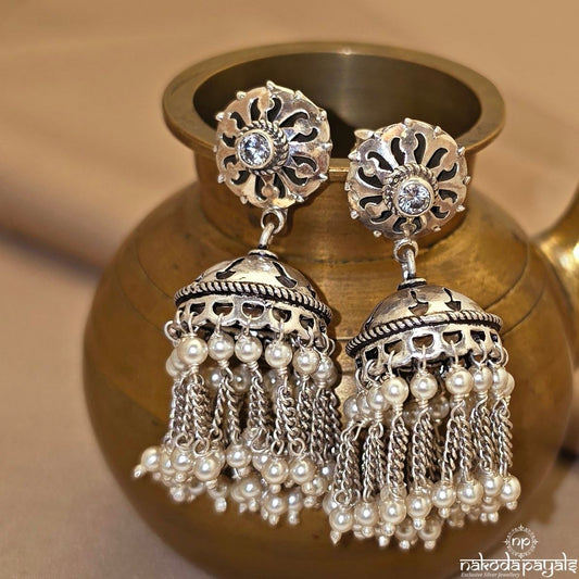White Floral Pearl Jhumka (J1737)