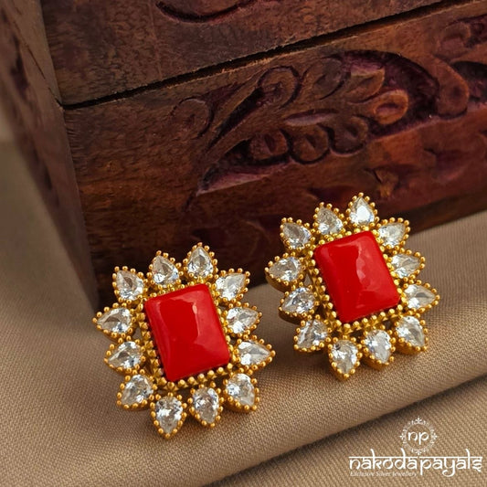 Squarish Coral Floral Studs (Ge11116)