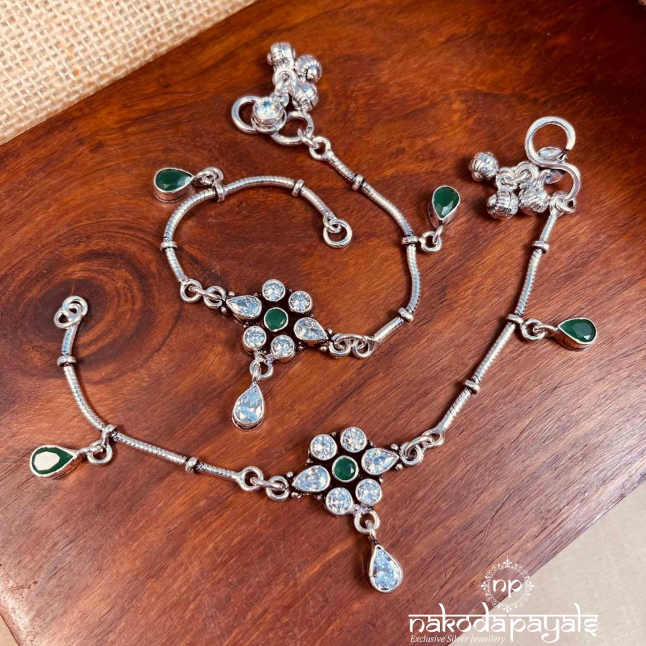 Green & White Drop Baby Anklets (Ka9265)