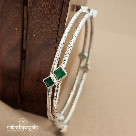 Green Squarish Bangle Pair 2.6 (K6107)