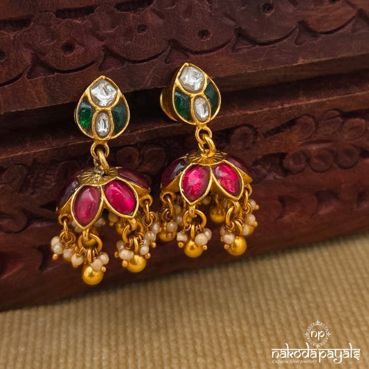 Green Kundan Drop Pearl Jhumka (Ge11048)