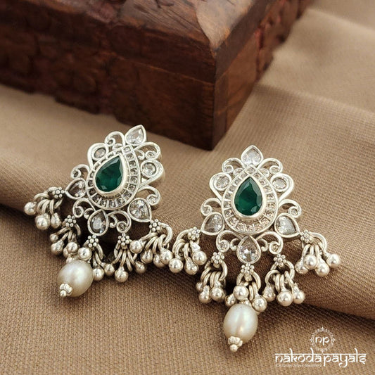 Green Pearl Drop  Studs (S9492)