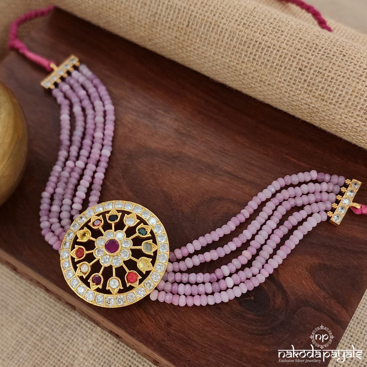 Navaratna Circular Pink Beads Choker (Gn8770)