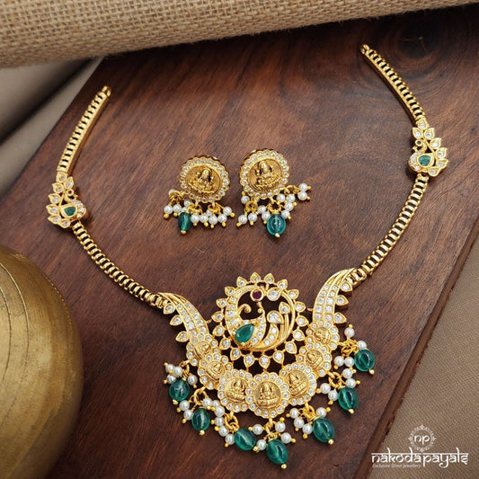 Green Stiff Neckpiece With Earrings (Gn9610)