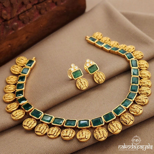 Green Ram Darbaar Neckpiece With Earrings (Gn9841)