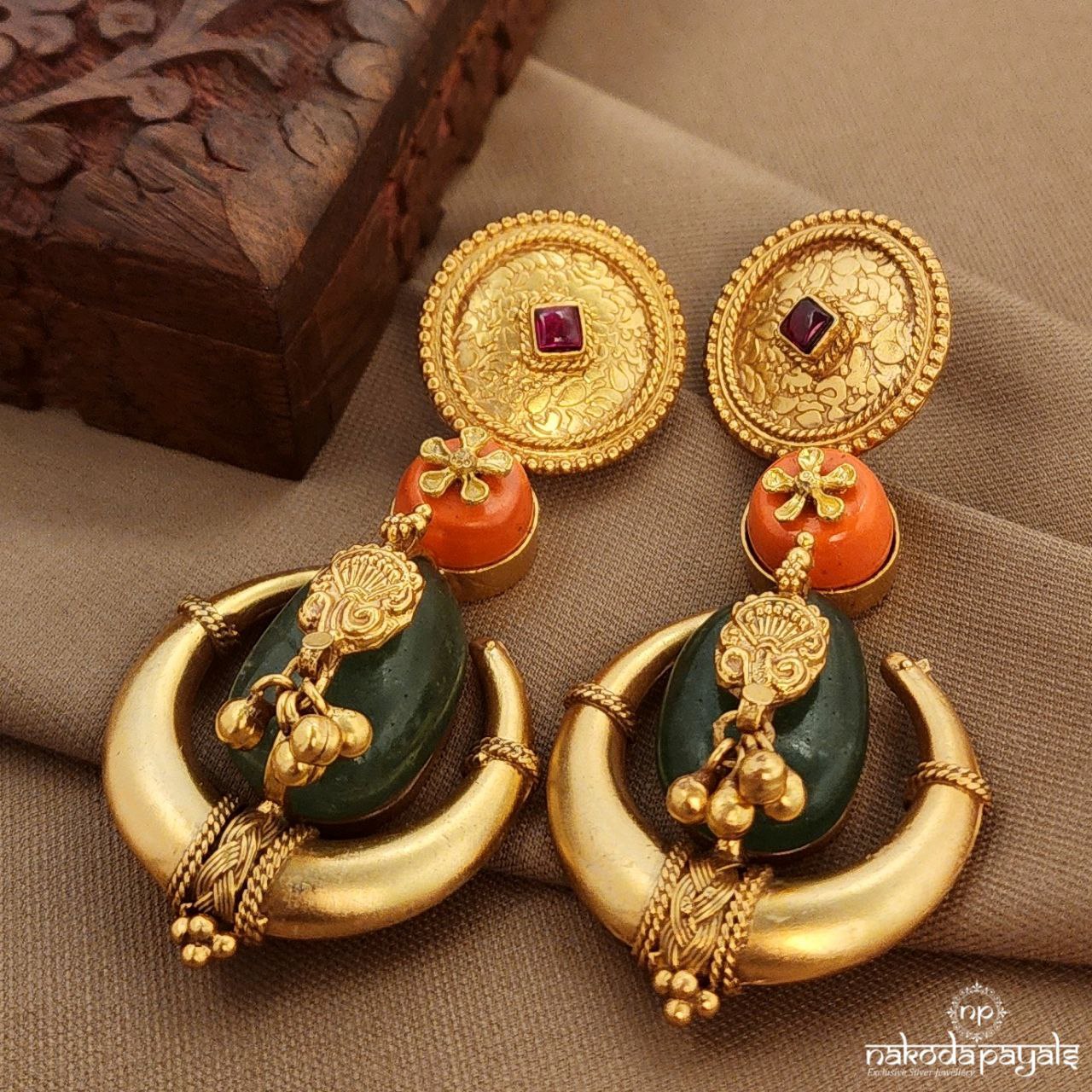 Green Drop  Half Moon  Earrings (Ge10305)