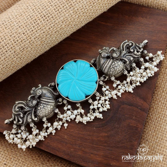 Turquoise Peacock Pearled Drop Choker (N10861)