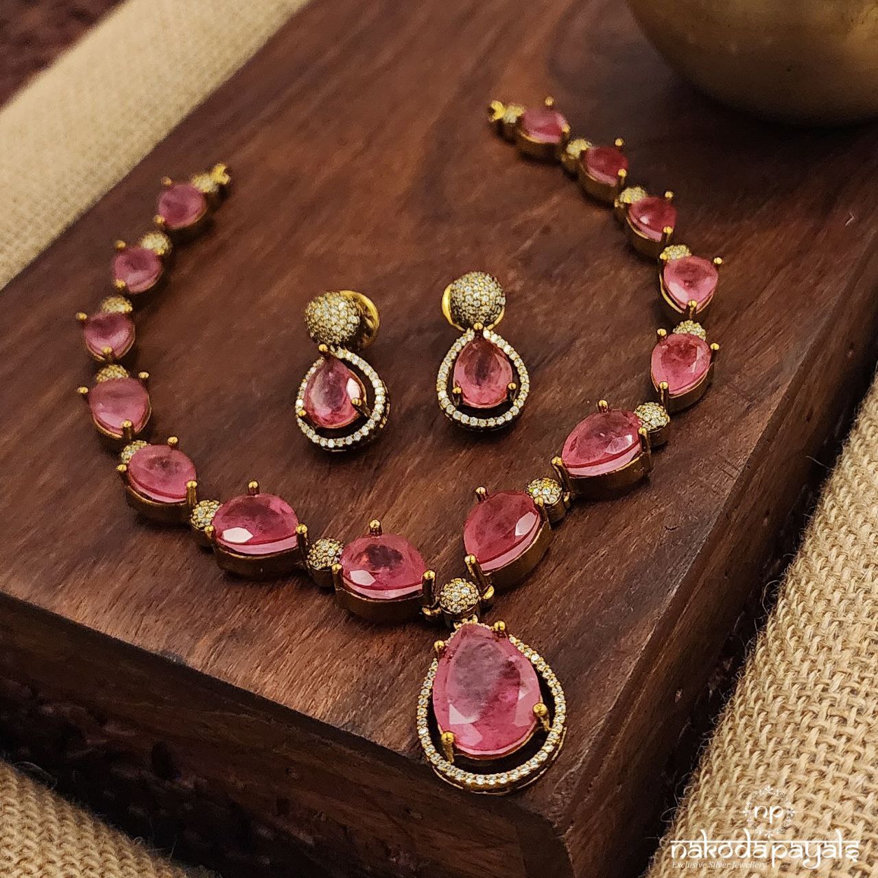 Pretty Pink Neckpiece with Earrings (Gn8611)