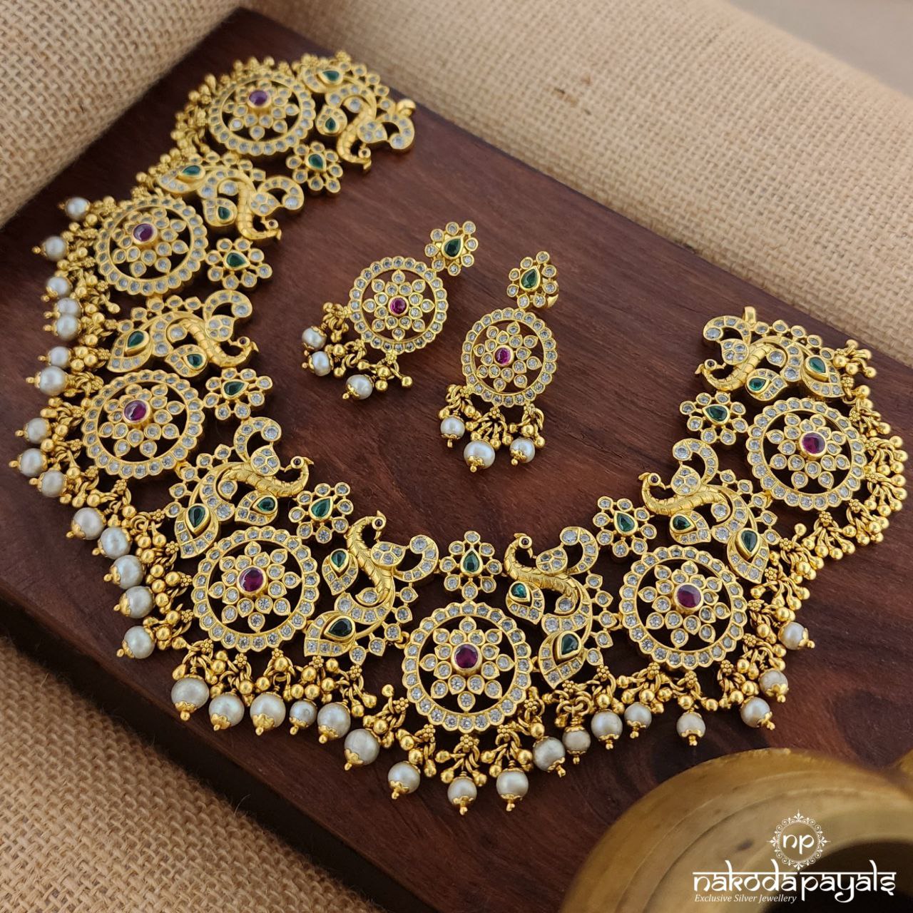 Peacock Featherglow Neckpiece With Earrings (Gn8856)