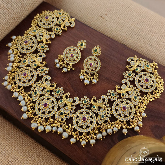 Peacock Featherglow Neckpiece With Earrings (Gn8856)