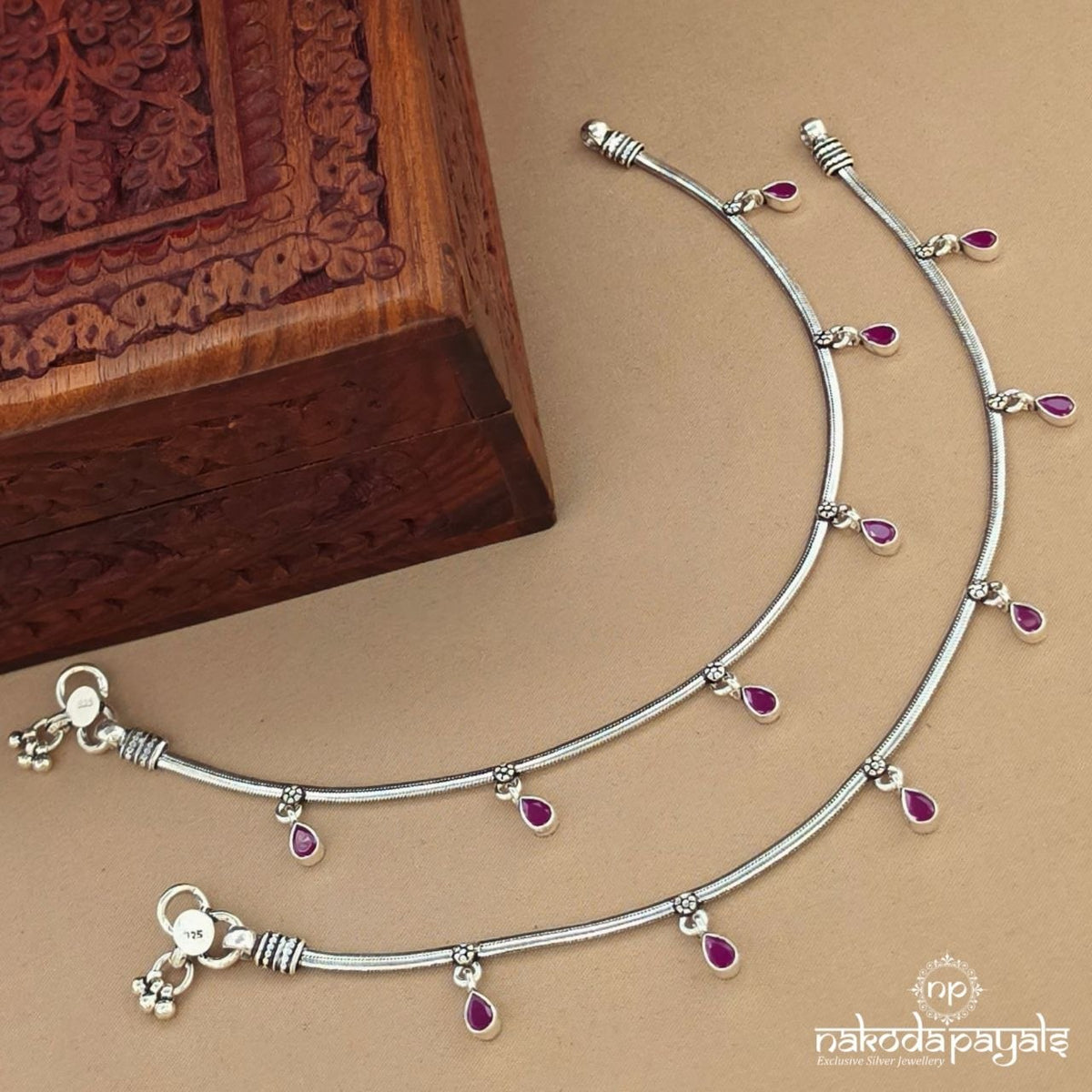 Flat Chain Pink Drops Anklets (A7135)