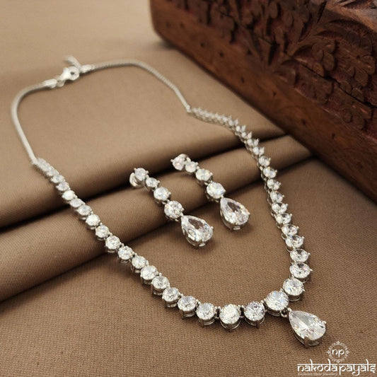White Drop CZ Neckpiece With Earrings (St3809)