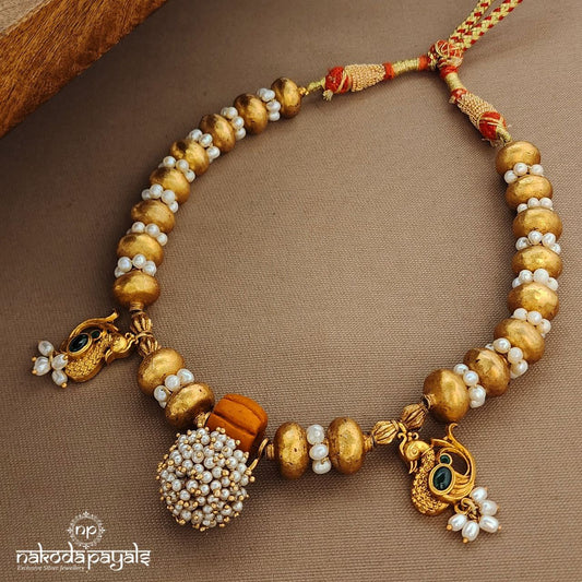 Sunset Coral Pearled Drop Neckpiece (Gn9539)