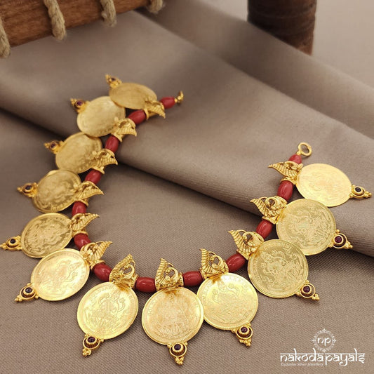 Coral Traditional Lakshmi Kasu Neckpiece (Gn9298)
