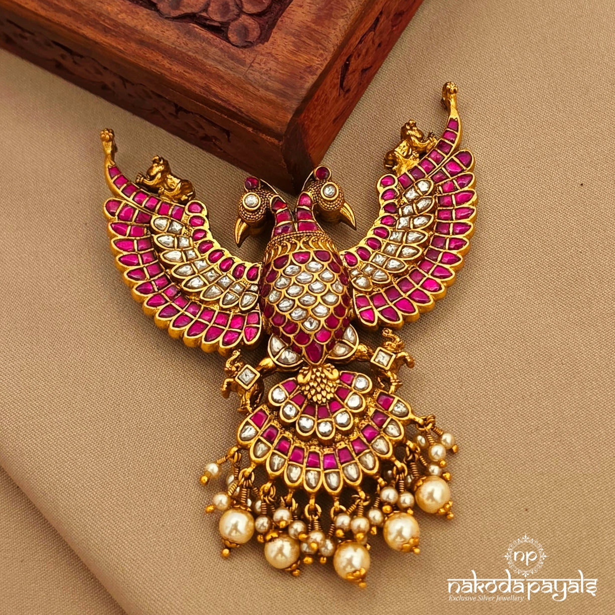 Reversible Gandaberunda Pearl Kundan Pendant (Gp2402)