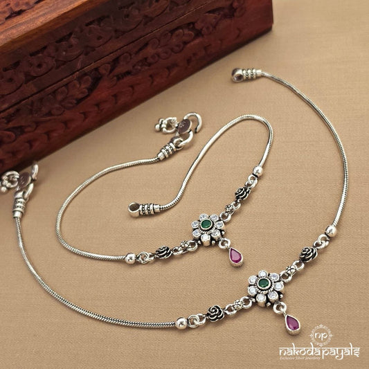 Red Drop Oxidised Anklet (A6994)