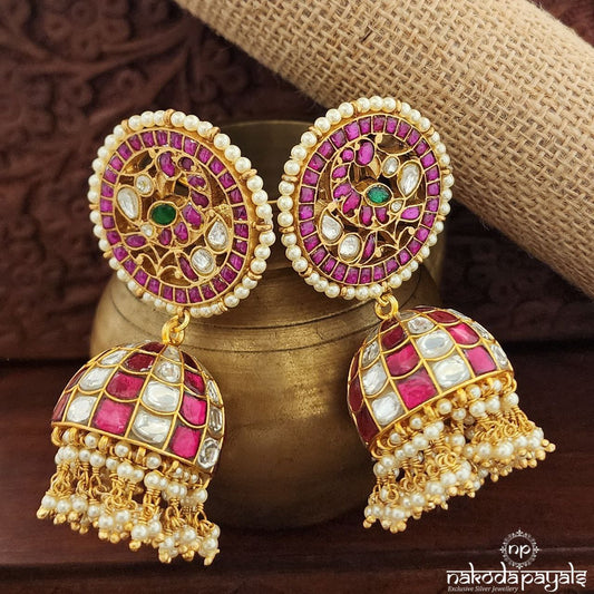 Circular Peacock Kundan Jhumka (Ge9120)