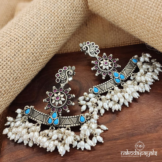 MultiColor Peacock Pearled  Earrings (C8174)
