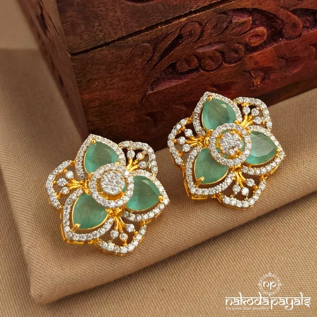 Green CZ Floral Studs (Ge11119)