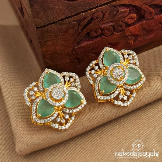 Green CZ Floral Studs (Ge11119)