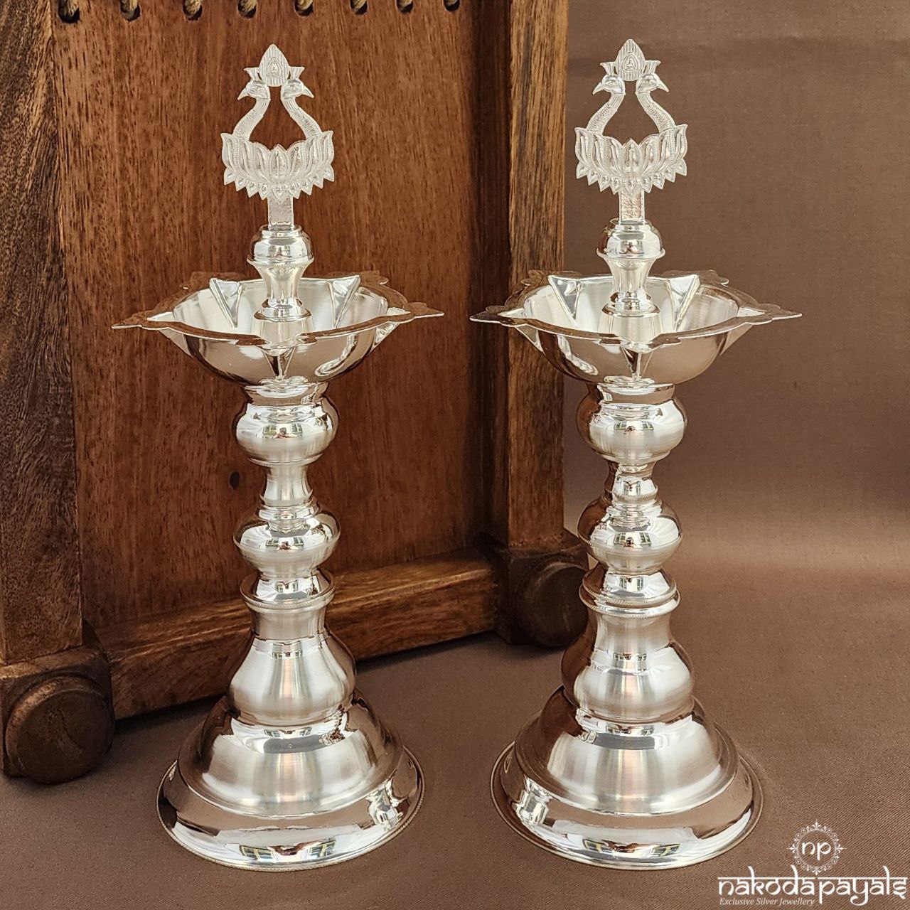 " 9 Inch" White Twin Peacock Deepam Pair (Aa2307)