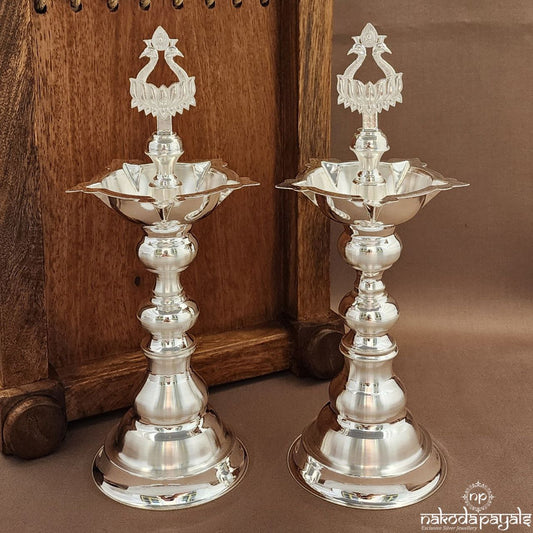 " 9 Inch" White Twin Peacock Deepam Pair (Aa2307)