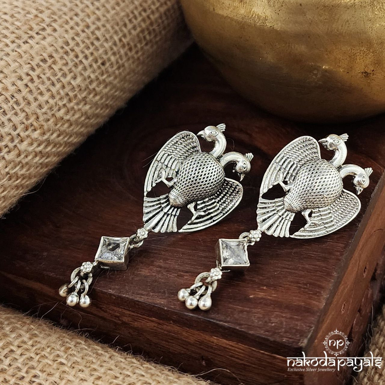 White Gandaberunda Earrings (S3631)