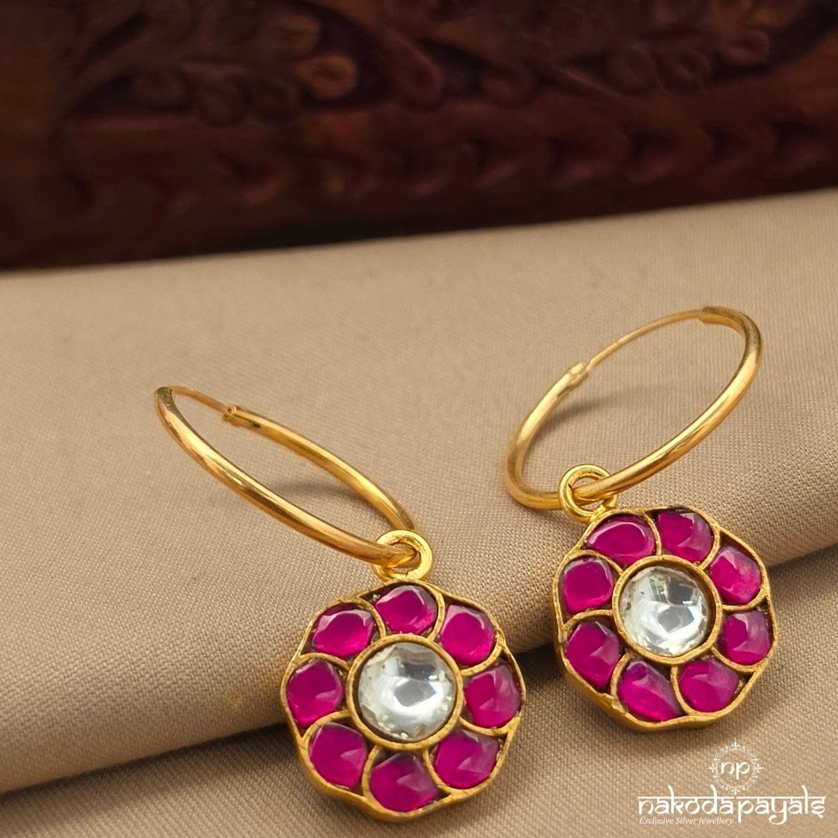 Pink Kundan Floral Bali Earrings (Ge11395)