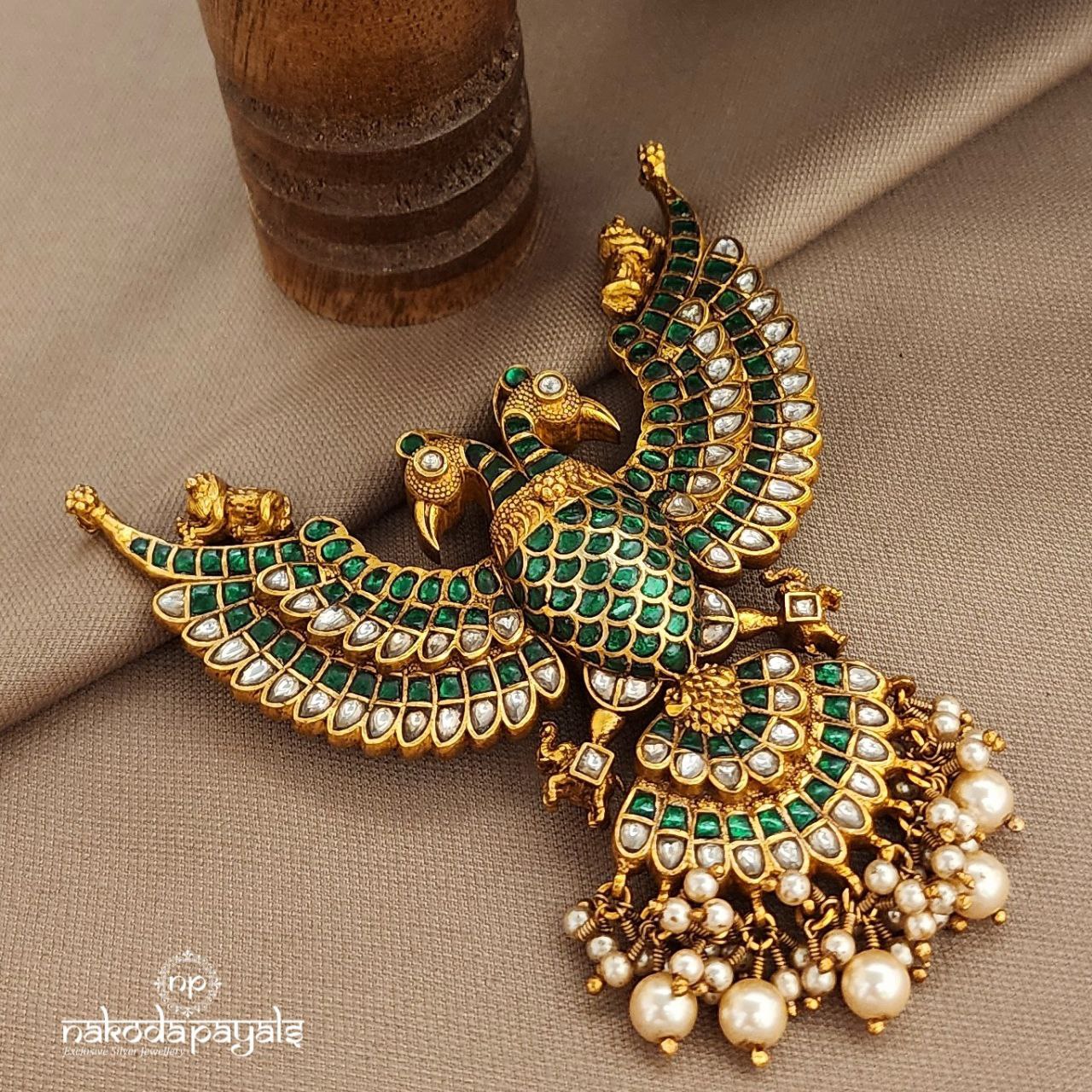 Reversible Gandaberunda Pearl Drop Pendant (Gp2102)