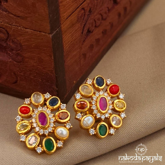 Floral Navaratana Studs (Ge11130)