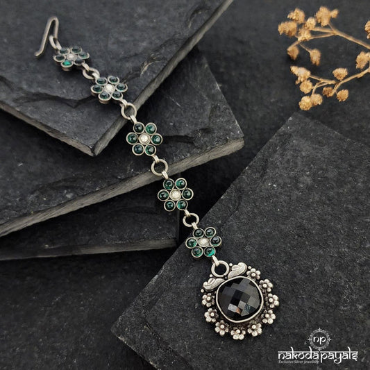 Black Drop Green Flower Maang Tikka (M0385)