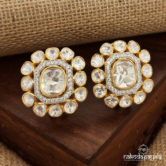 Rectangular White Moissanite Studs (Ge9424)