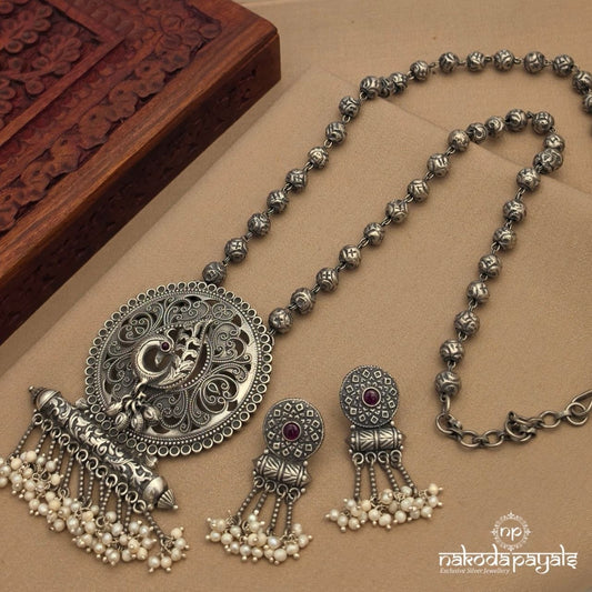 Stunning Peacock Pearly Neckpiece With Earrings (N11861)