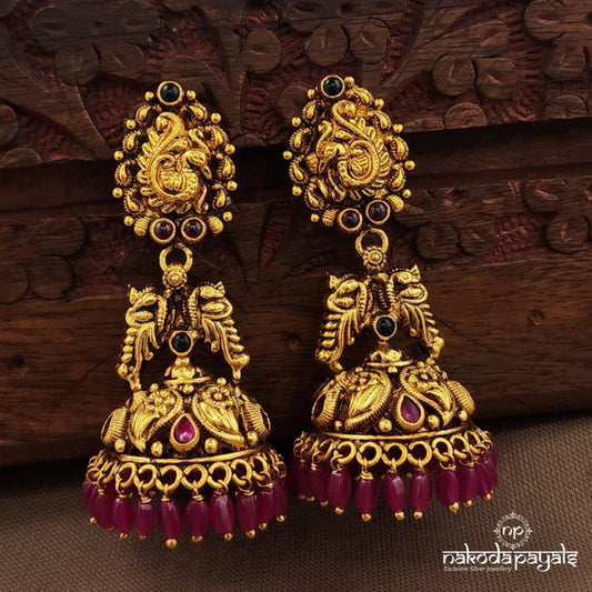 Pink Drops Peacock Jhumka (Ge10217)