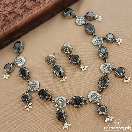 Black Drops Neckpiece With Earrings (N11171)