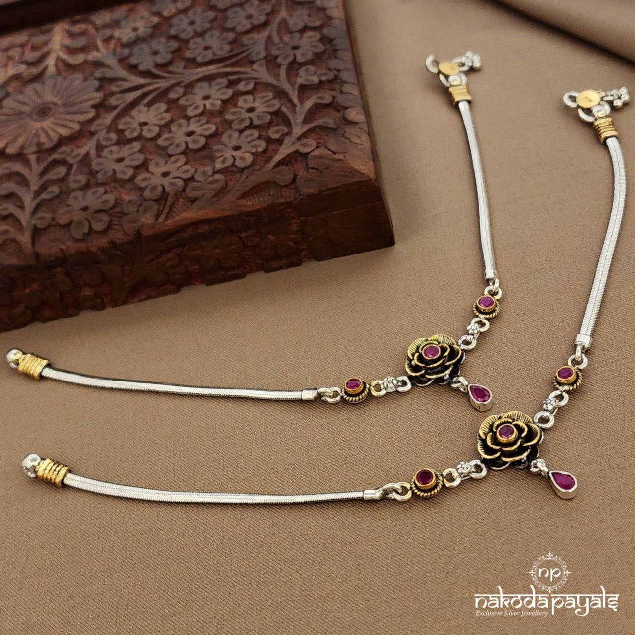 Pink Dot Dual Tone"10.5 Inch" Anklets (A6738)