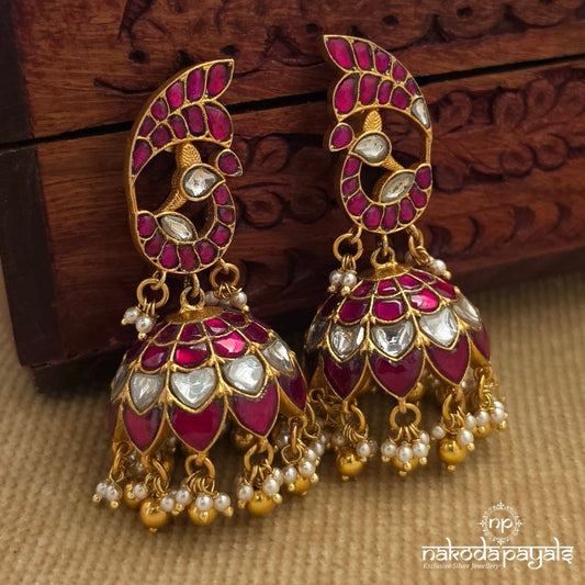 Peacock Kundan Pearly Jhumka (Ge11039)