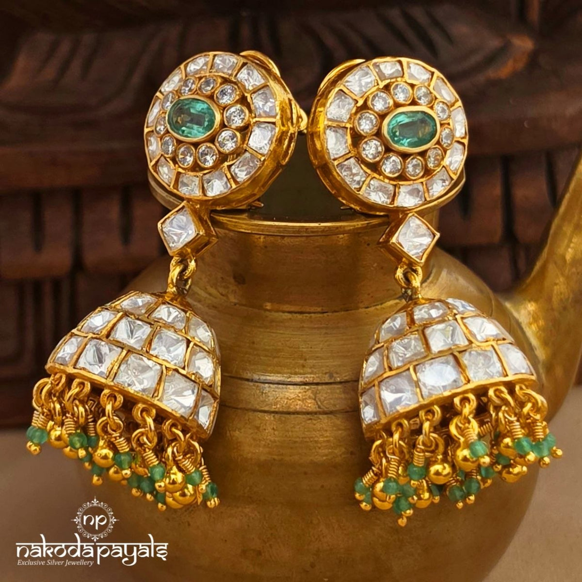 Green Dot Floral Jhumka (Ge11613)