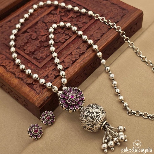 Oxidised Pinkish Neckpiece With Earrings (N11868)